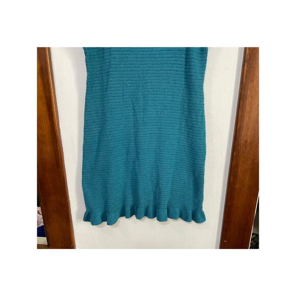 Anthropologie Ruffled Pointelle Knit Mini Dress Square Neck Blue Medium - Picture 6 of 9